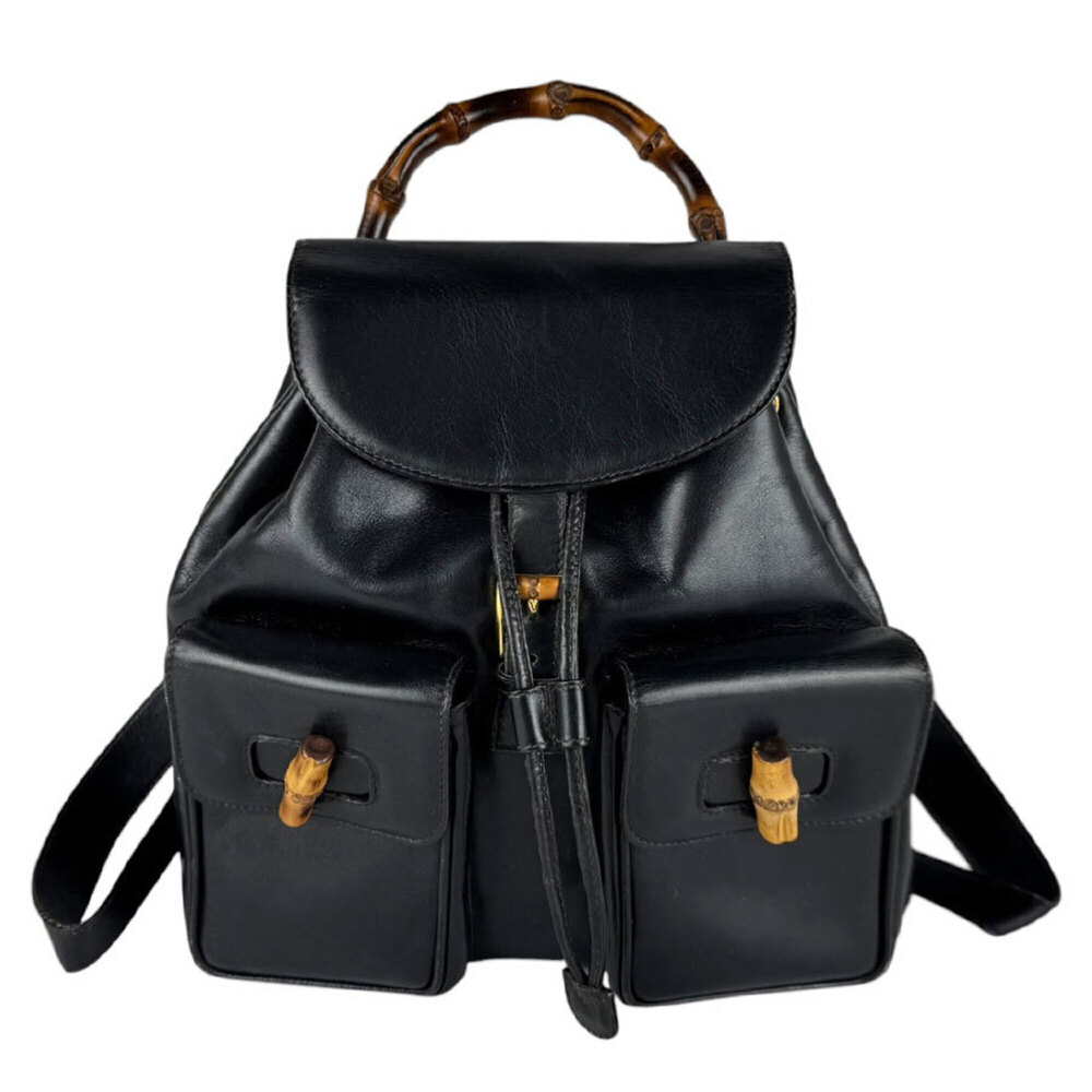 Gucci GUCCI Backpack Bamboo Leather Black Women's z11039
